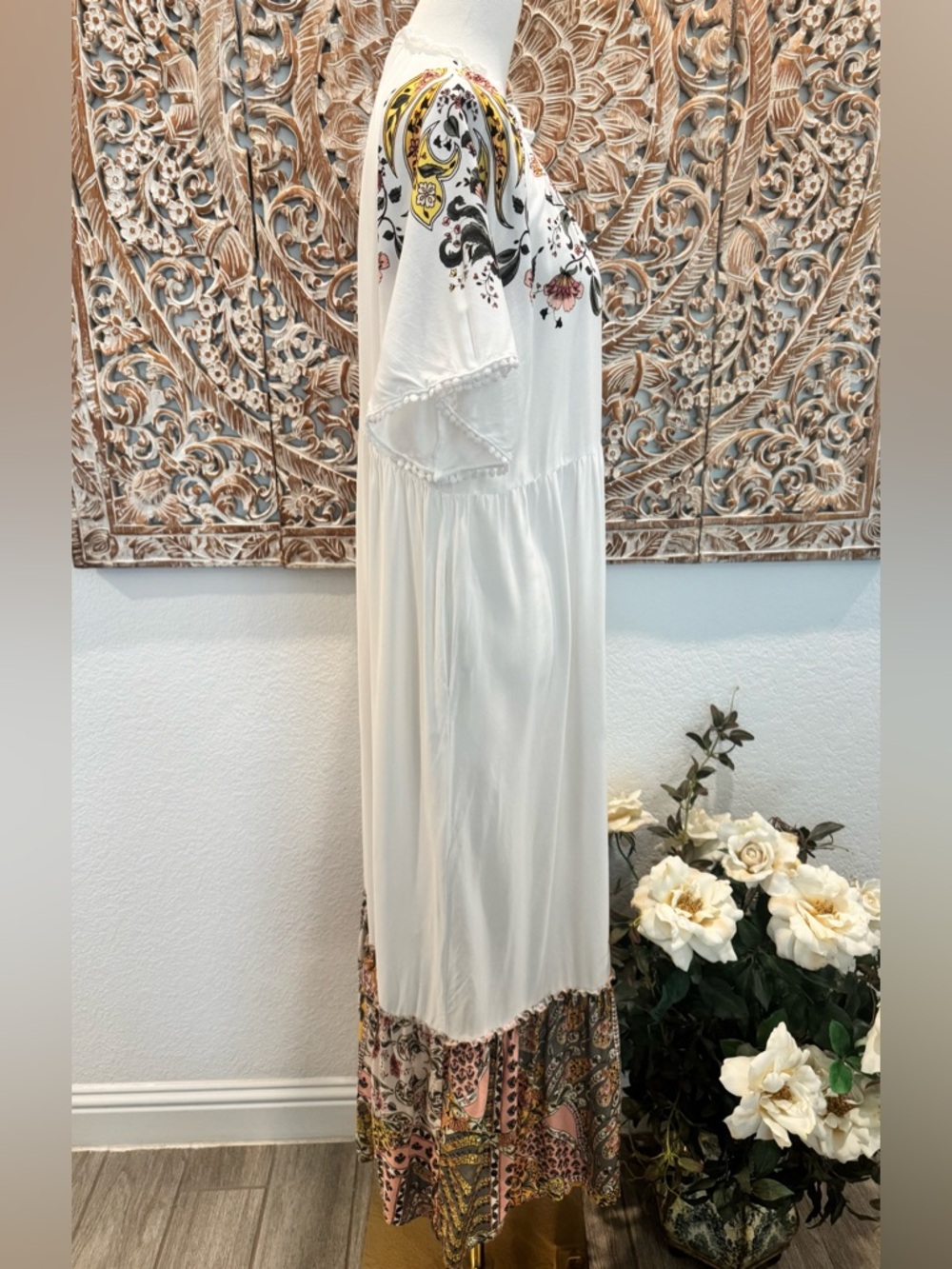 Jaase White Floral Print Button Down Maxi Dress, Lightweight Oversized Flowy - Picture 6 of 14